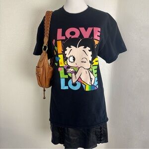 Betty Boop Rainbow “Love” Graphic Tee Black Size M Y2K